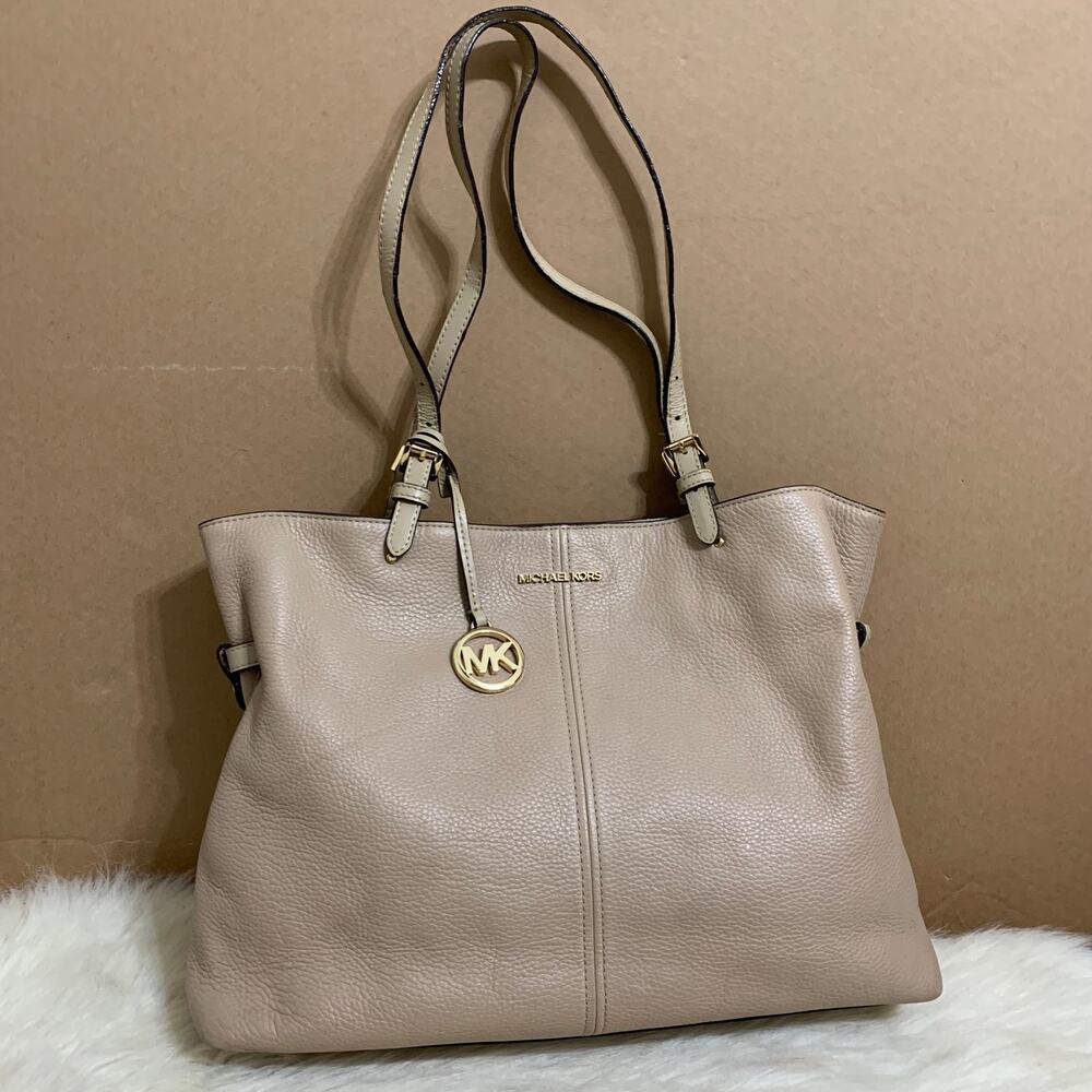 MICHAEL KORS Spacious Large BISQUE Beige Pebbled Leather LENOX Shoulder Tote